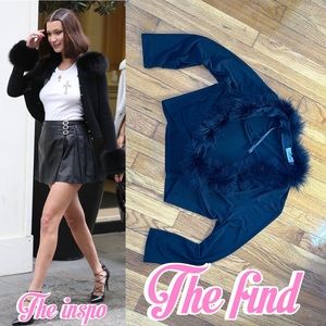 Trendy vintage Y2K Calvin Klein Fur Trim Cardigan, not seen on Bella but similar